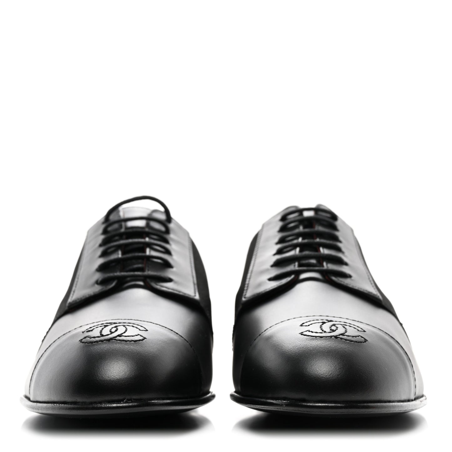 Calfskin Elastic Lace Up Cap Toe CC Loafers 38 Black