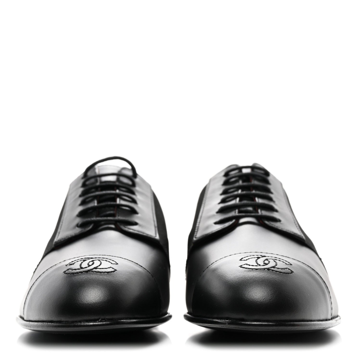 Chanel Calfskin Elastic Lace Up Cap Toe CC Loafers 38 Black 2 of 8