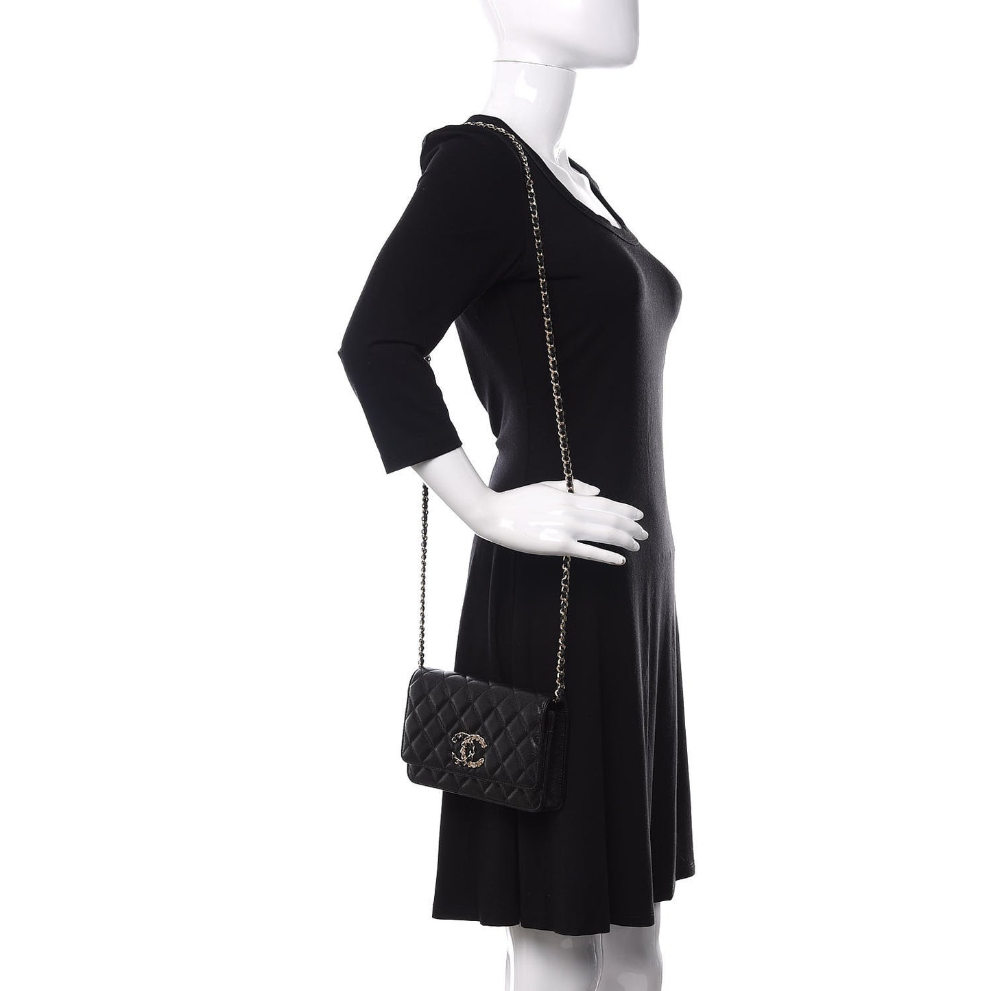 Caviar Quilted French New Wave Chain CC Wallet On Chain WOC Black