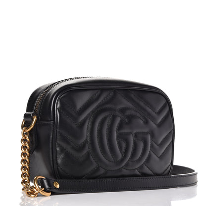 Gucci Calfskin Matelasse Mini GG Marmont Chain Shoulder Bag Black 3 of 8