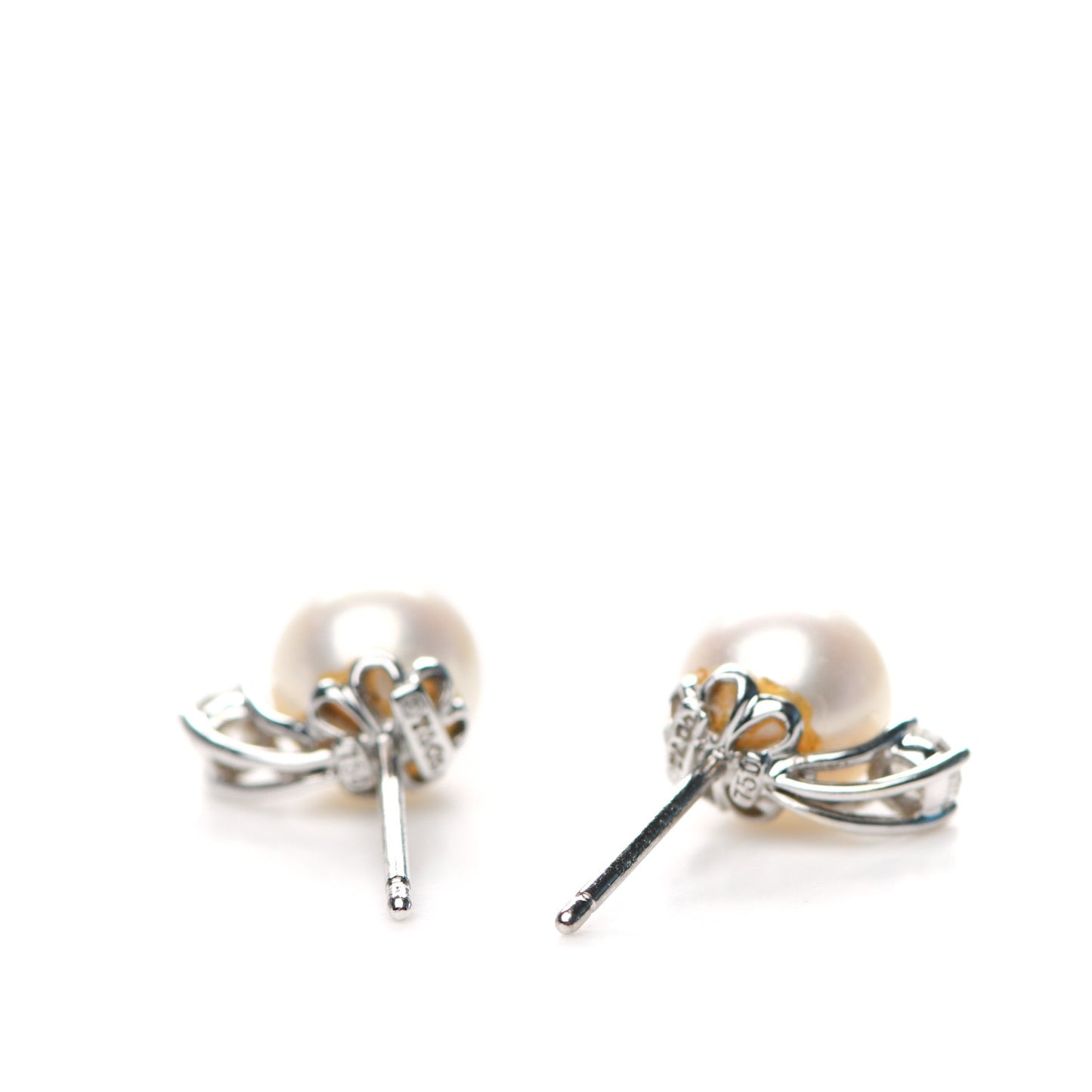18K White Gold Diamond Akoya Pearl 7-7.5mm Signature Earrings
