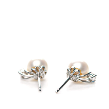 Tiffany 18K White Gold Diamond Akoya Pearl 7-7.5mm Signature Earrings 3 of 5