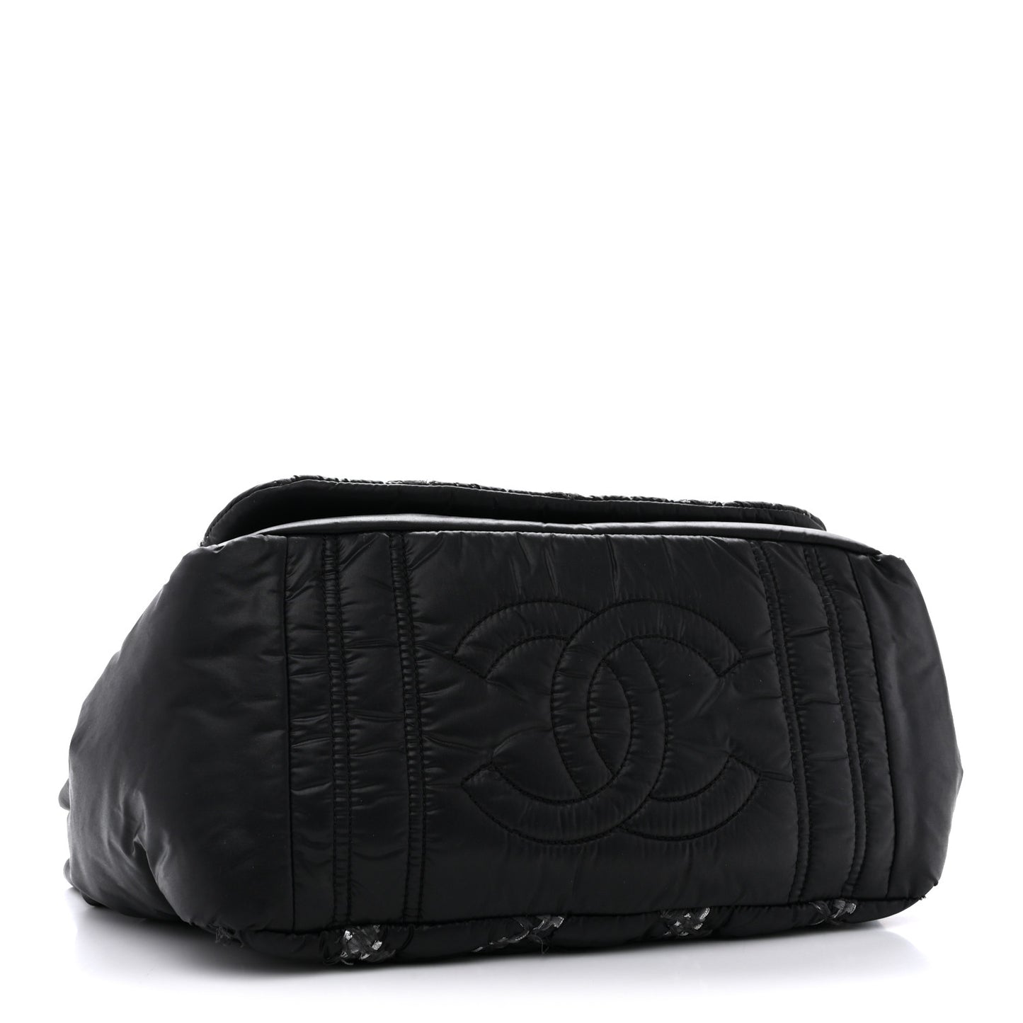 Nylon Quilted Tweed Stitch Bubble Flap Black