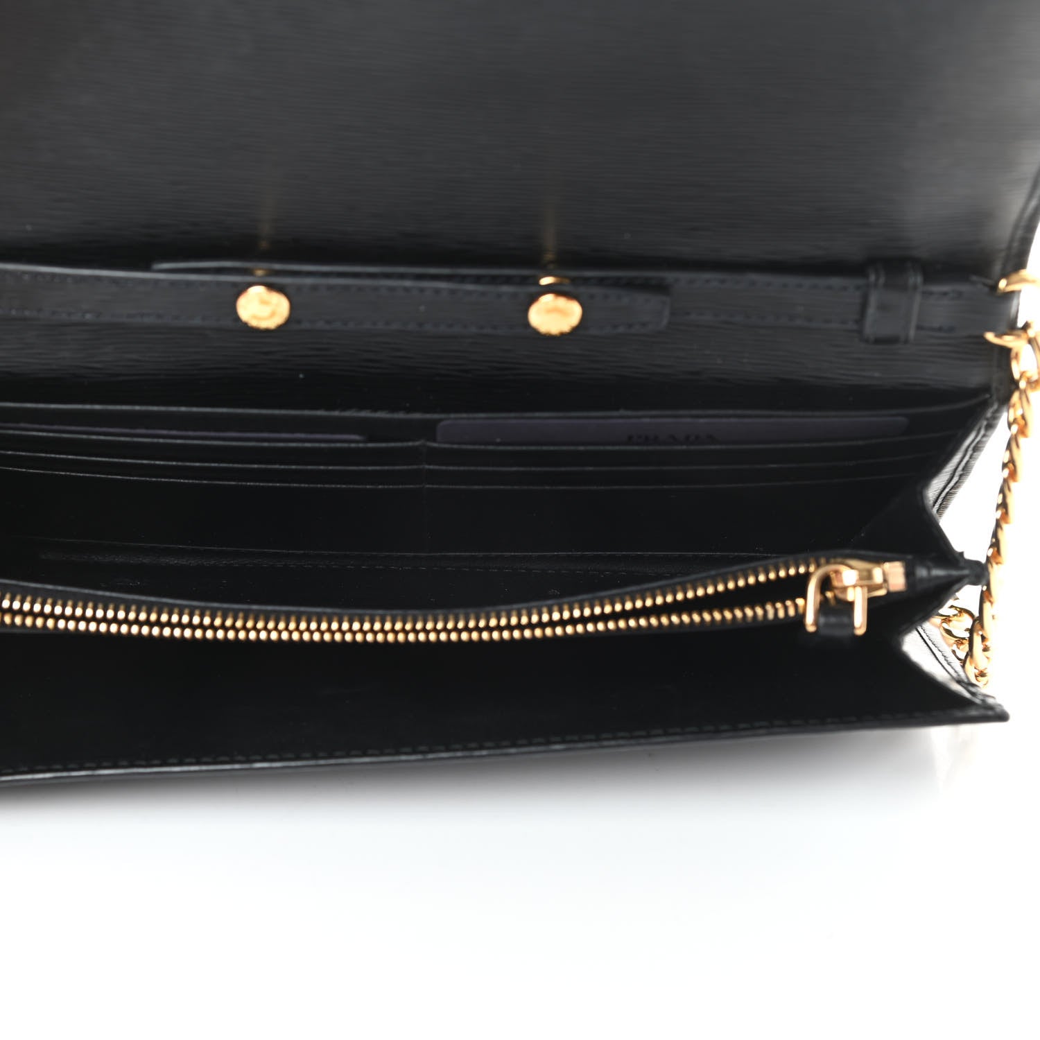 Prada Vitello Move Metal Oro Chain Wallet Black 5 of 10