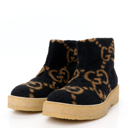 Gucci Faux Shearling Hooper GG Womens Ankle Boots 38.5 Black Natural Tan 4 of 9