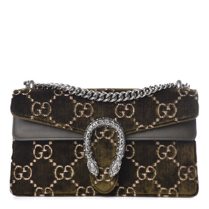 Gucci Velvet Moon Calfskin Crystal GG Monogram Small Dionysus Shoulder Bag Dark Olive Rose Gold 1 of 12