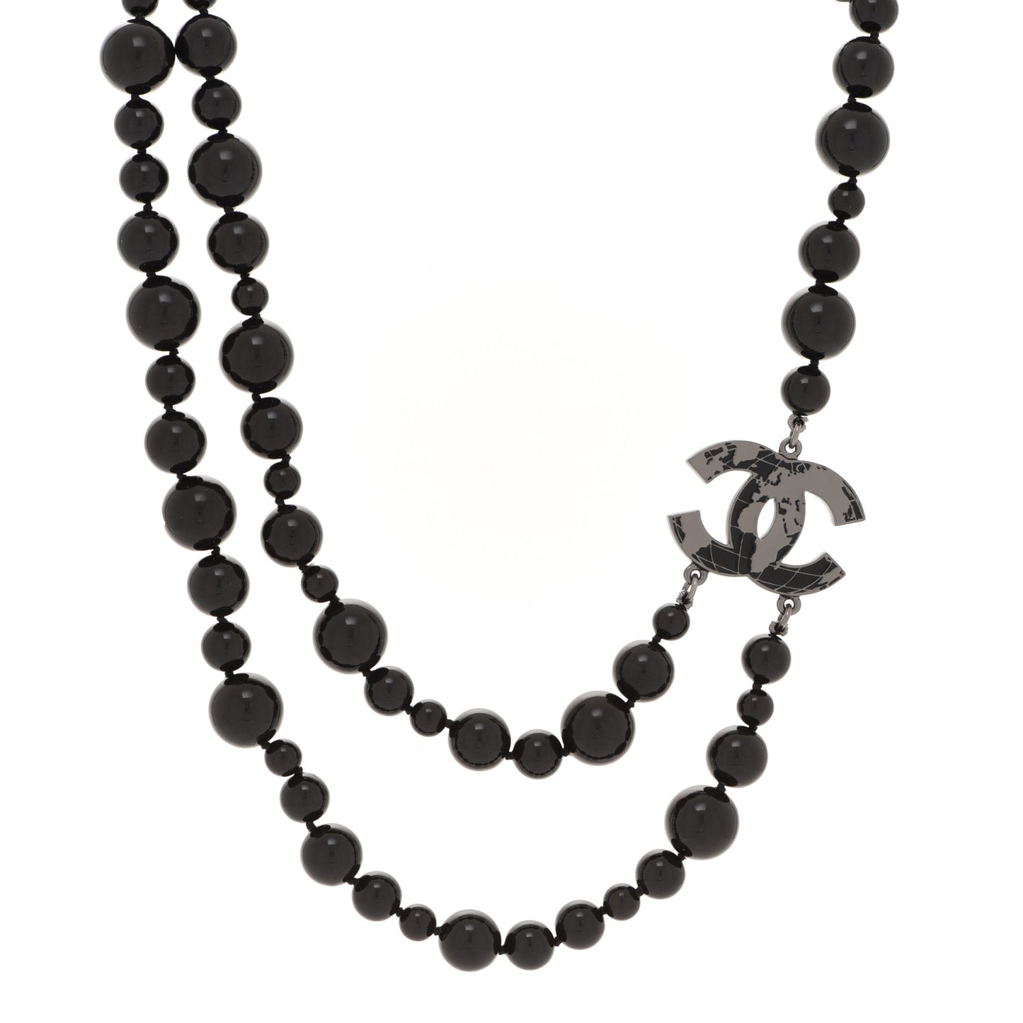 Glass Bead CC Map Short Necklace Ruthenium Black