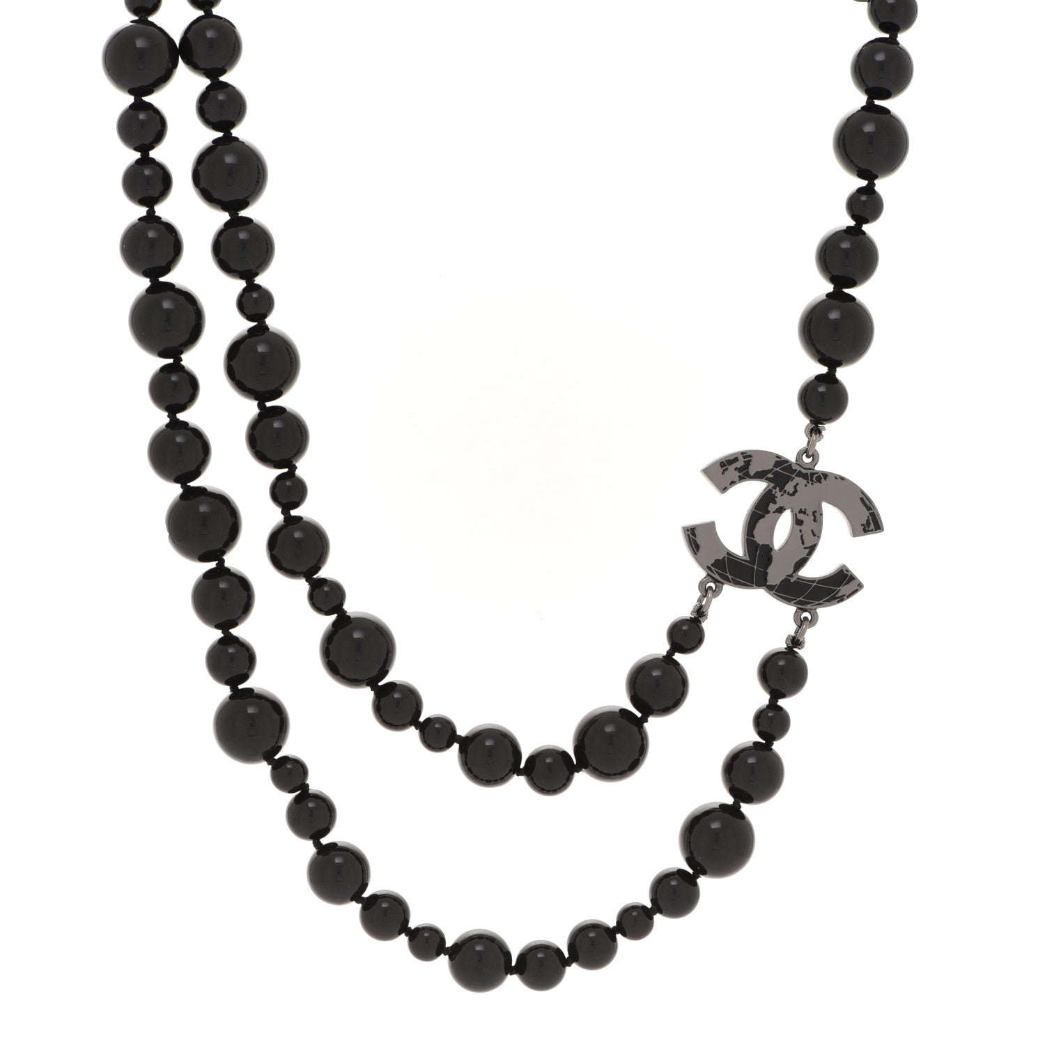 Chanel Glass Bead CC Map Short Necklace Ruthenium Black 1 of 8