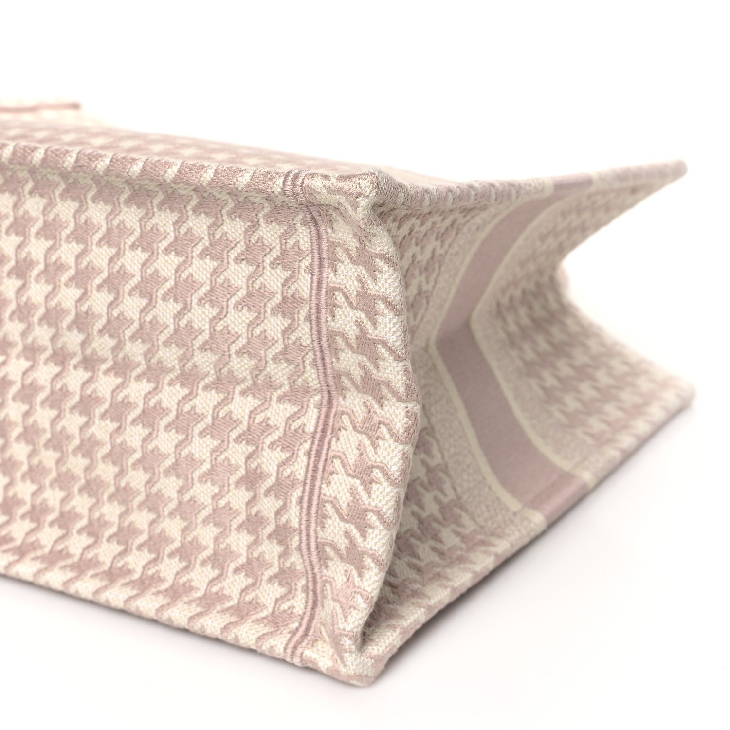 Christian Dior Canvas Macro Houndstooth Embroidered Medium Book Tote Pink White 10 of 12