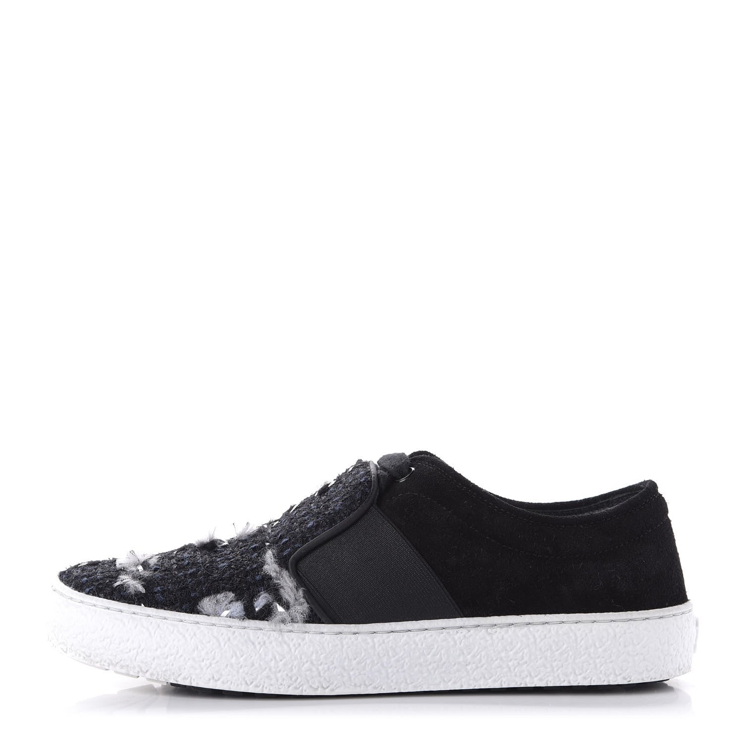 Chanel Suede Calfskin Tweed Womens Slip On Sneakers 36 Black Navy Silver 1 of 9