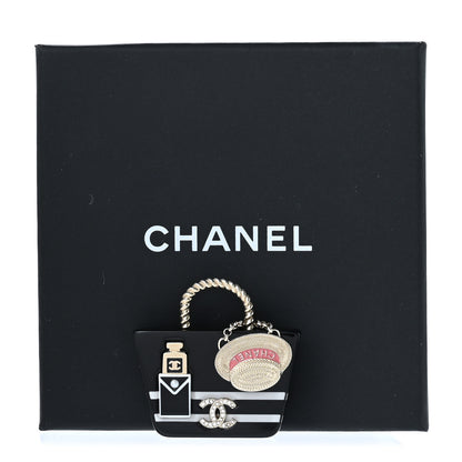 Chanel Resin Crystal Pearl Bag Hat Brooch Gold Black White 5 of 5