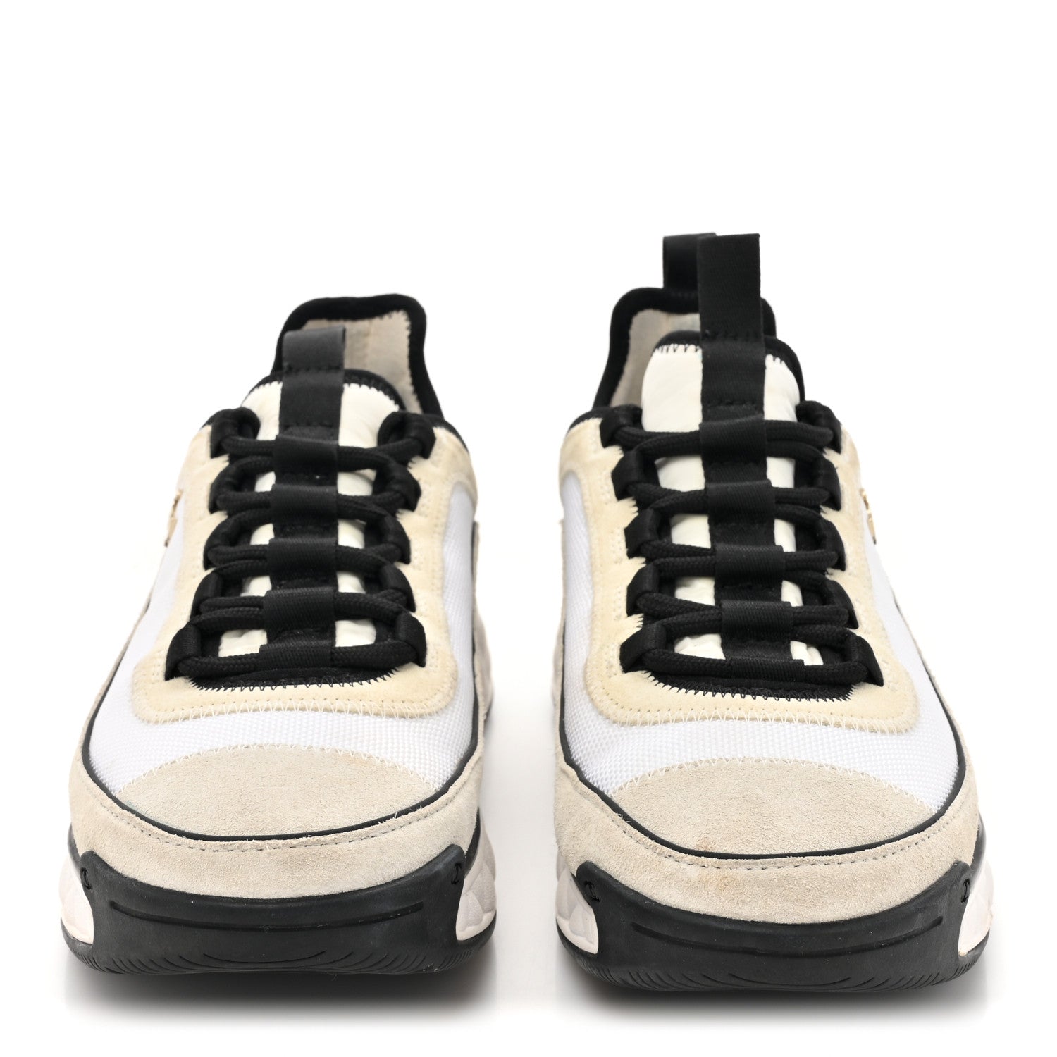 Chanel Velvet Calfskin Mixed Fibers CC Sneakers 37.5 Ivory Black 2 of 12