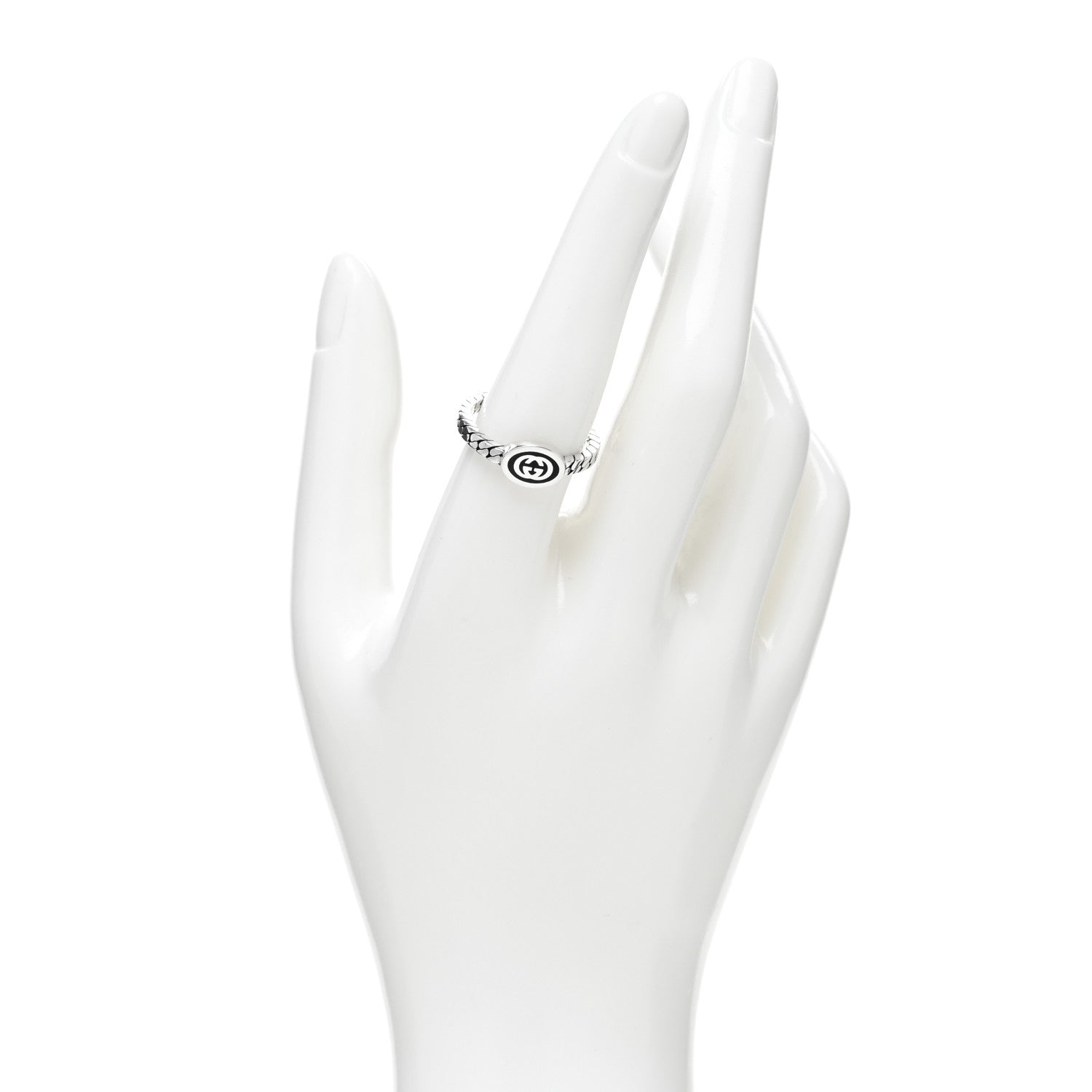 Gucci Sterling Silver Enamel Interlocking G Chain Ring 58 8.25 Black 2 of 4