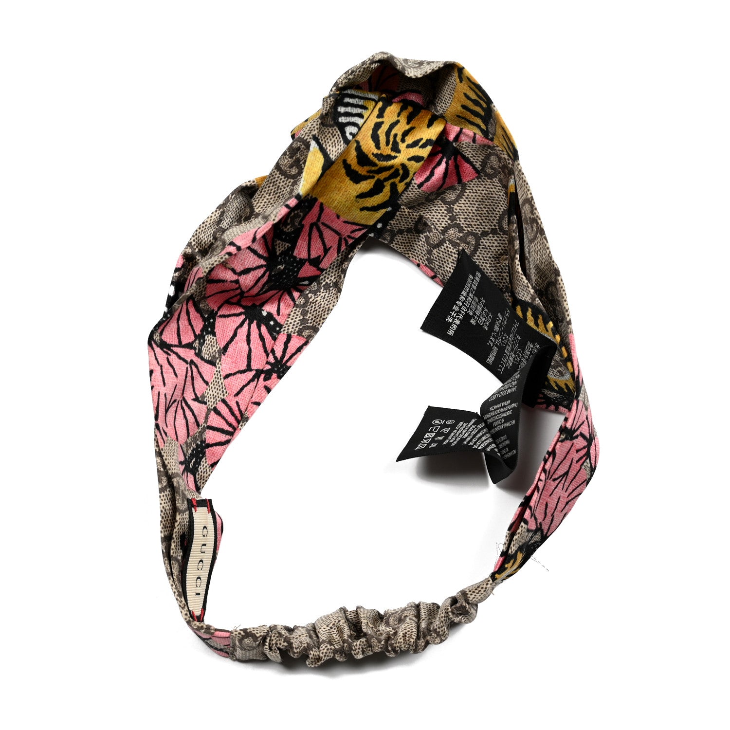 Gucci Silk Monogram Bengal Tiger Print Duchesse Headband Pink 2 of 5