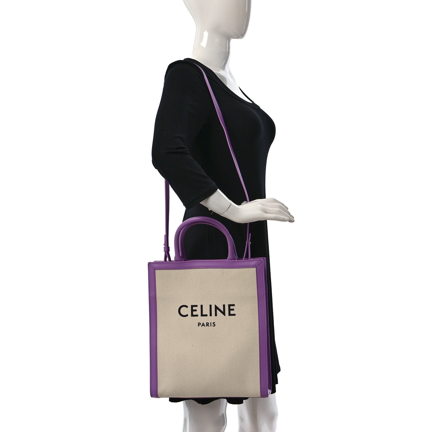 Celine Canvas Calfskin Logo Print Small Vertical Cabas Lilac 2 of 10