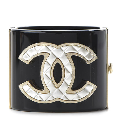 Chanel Resin Quilted CC Cuff Black Gold 1 of 5