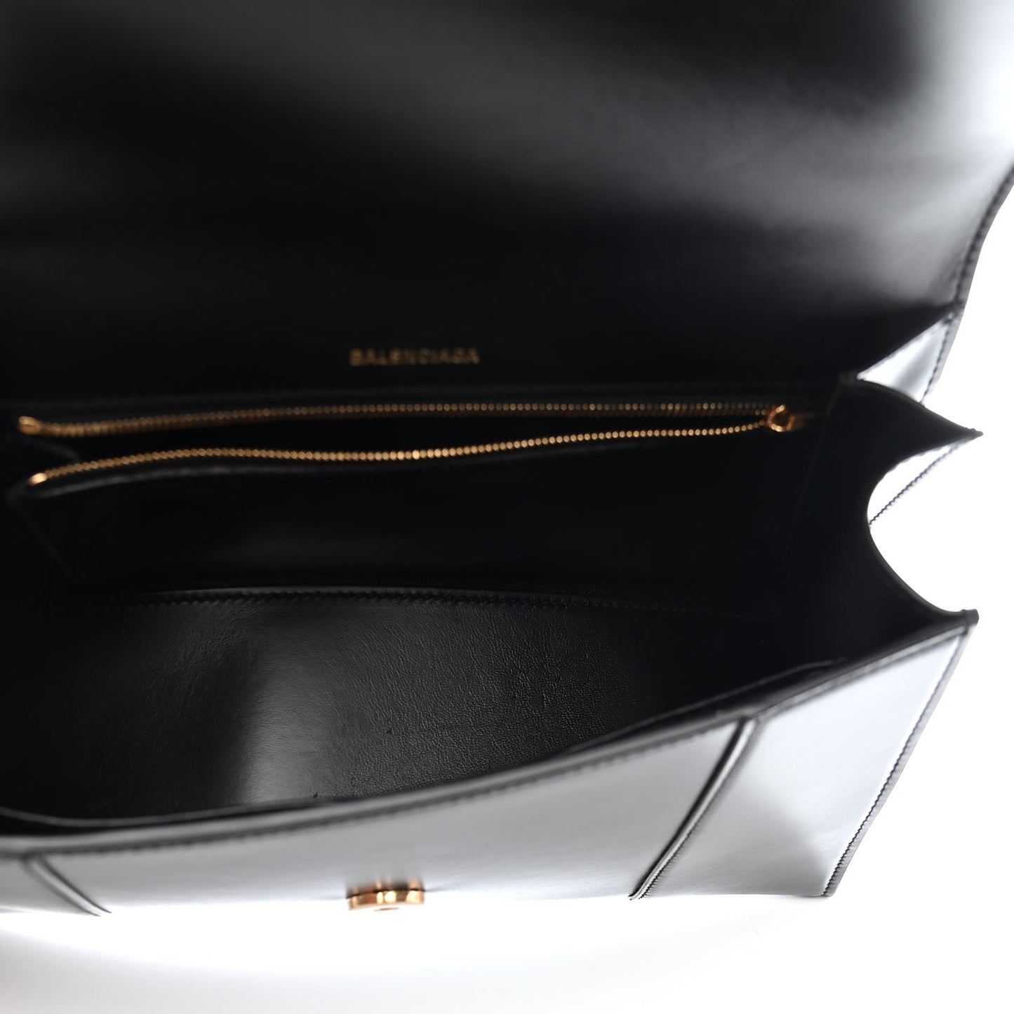 Shiny Box Calfskin Medium Hourglass Top Handle Bag Black