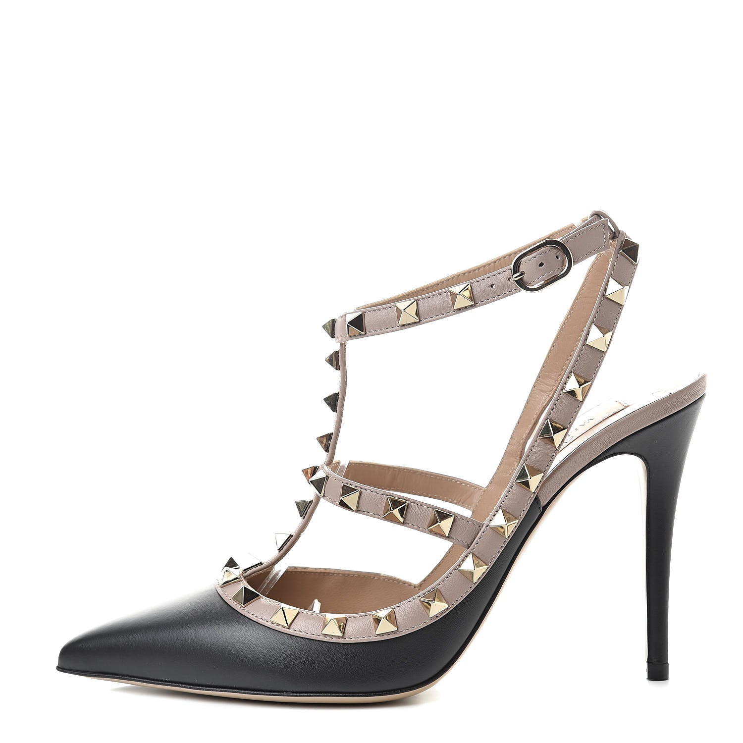 Valentino Garavani Nappa Rockstud Ankle Strap Pumps 38.5 Black Poudre 1 of 11
