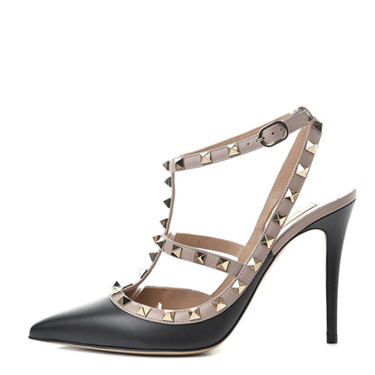 Valentino Garavani Nappa Rockstud Ankle Strap Pumps 38.5 Black Poudre 1 of 11