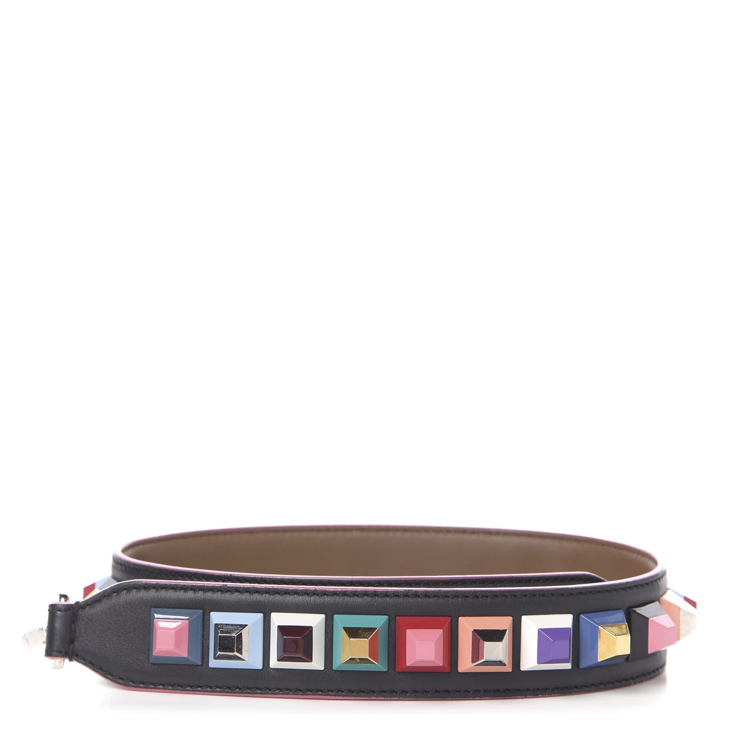 Fendi Vitello Dolce Plexiglass Bi-Color Studded Strap You Black Brownie Multicolor 1 of 4