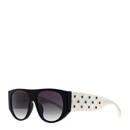 Chanel Acetate Quilted CC Pilot Sunglasses 71465 White Black 1 of 7