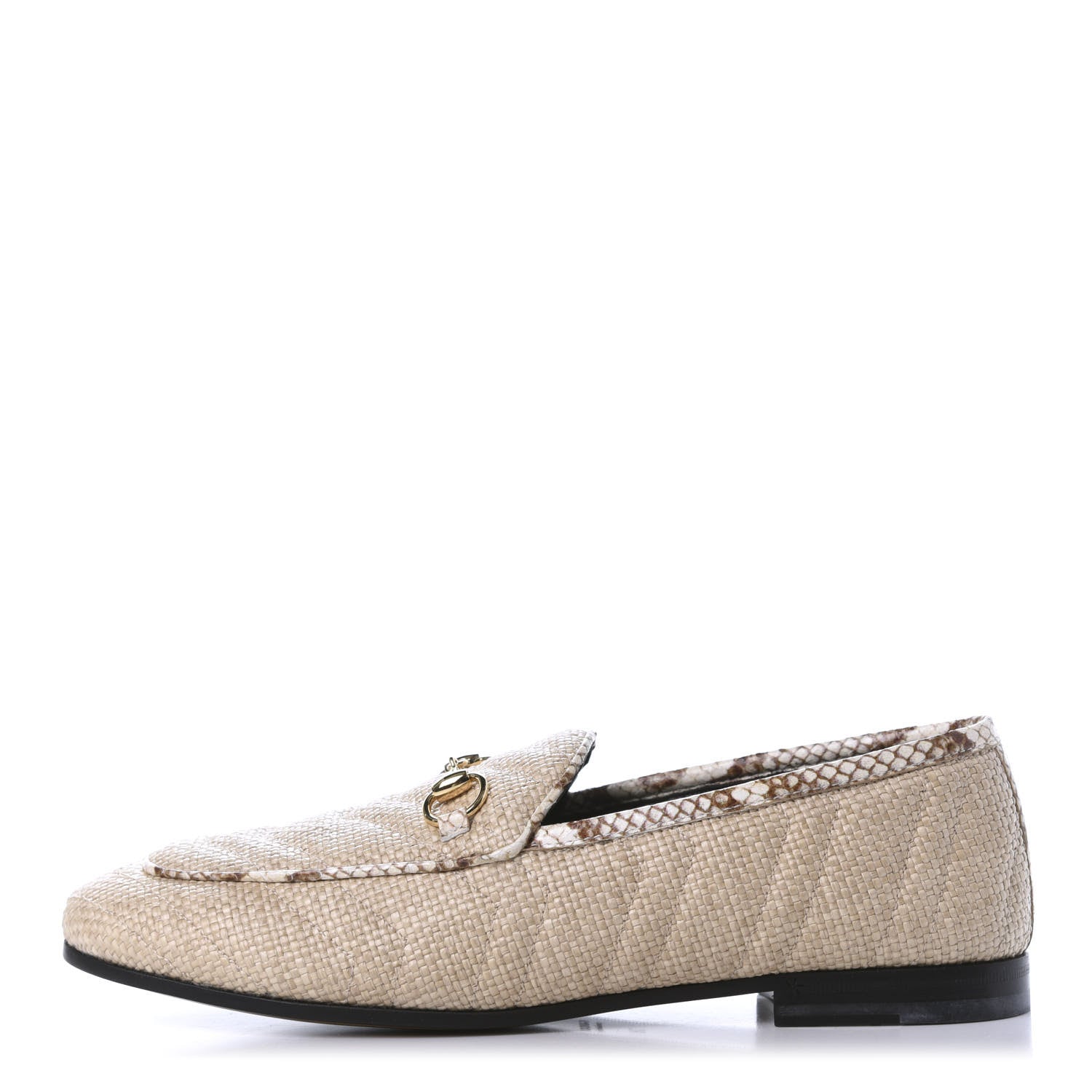 Gucci Raffia Elaphe Matelasse Horsebit Womens Jordaan Loafers 38 Natural Cream Brown 1 of 9