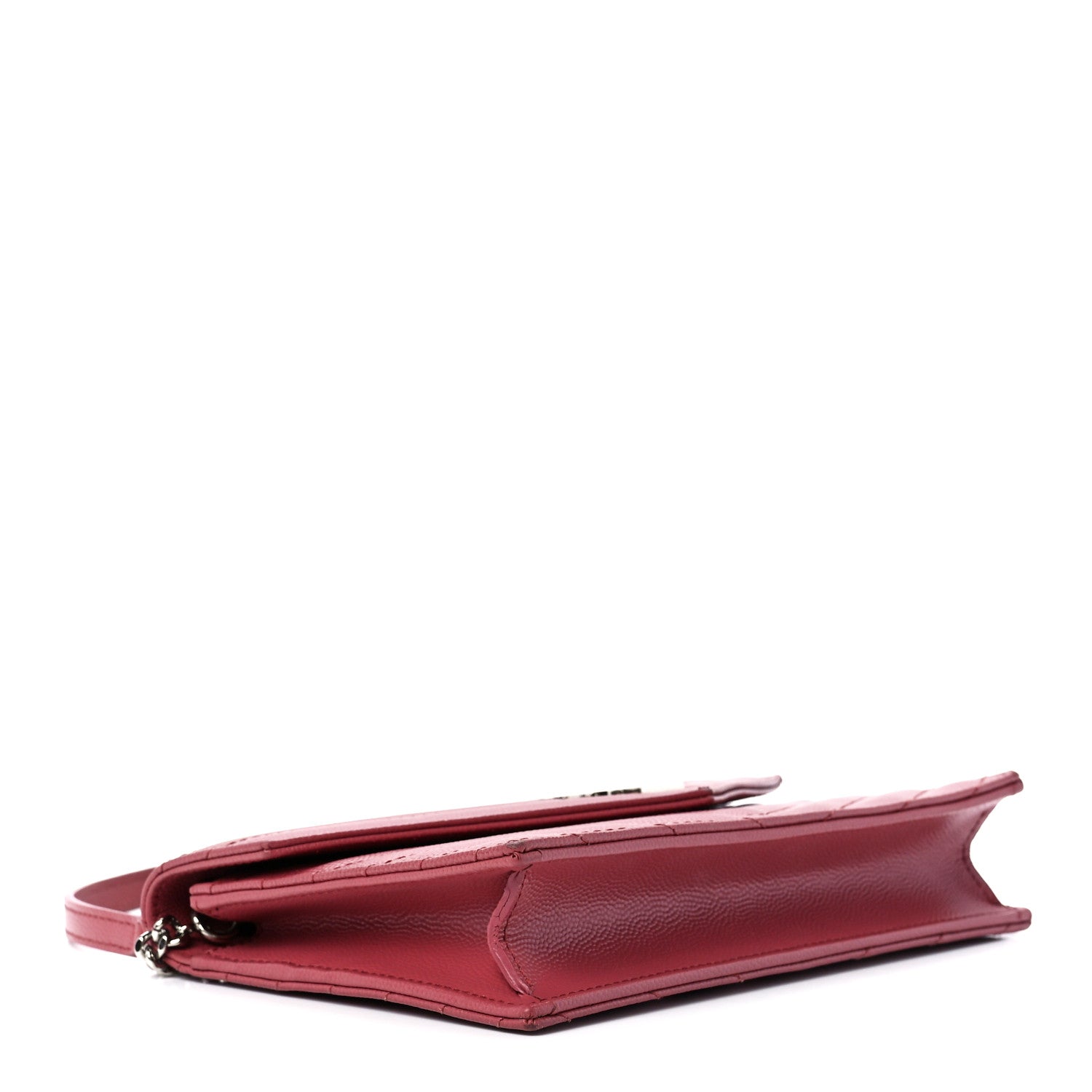 Saint Laurent Grain De Poudre Matelasse Chevron Monogram Envelope Chain Wallet Blush Fonce 4 of 11