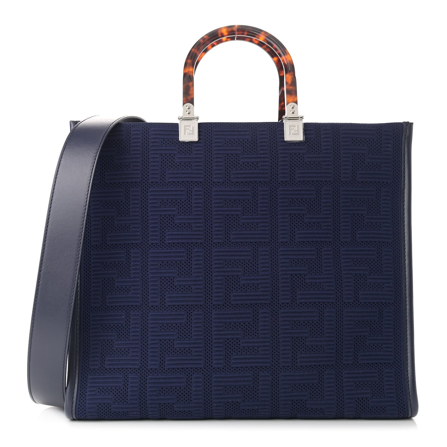 Fendi Technical Fabric Plexiglass FF Medium Fendi Sunshine Shopper Tote Marino 1 of 9