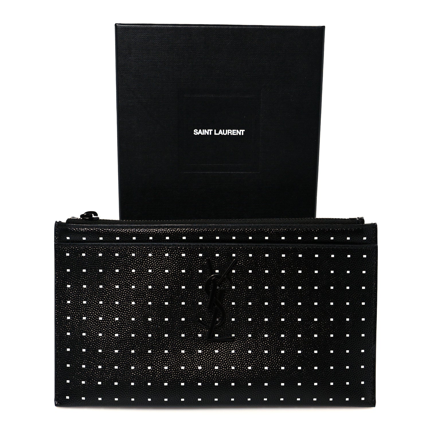 Saint Laurent Grain De Poudre Square Dot Zip Bill Pouch Black White 9 of 9