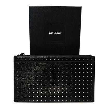 Saint Laurent Grain De Poudre Square Dot Zip Bill Pouch Black White 9 of 9