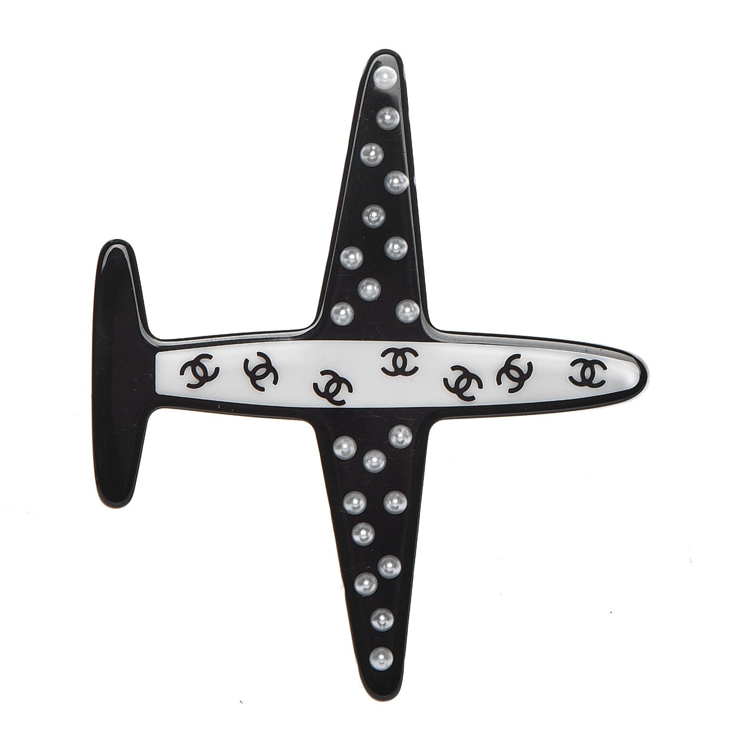 Chanel Resin Pearl CC Airplane Brooch Black White 1 of 6