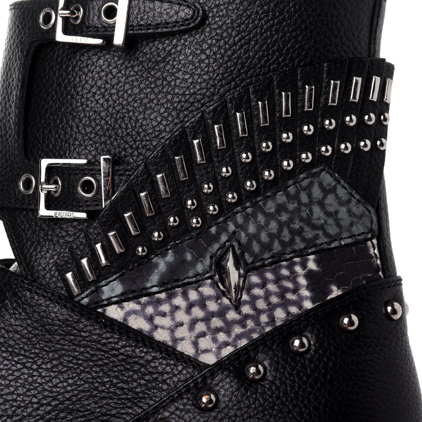 Calfskin Studded Bugs Combat Boots 36.5 Black