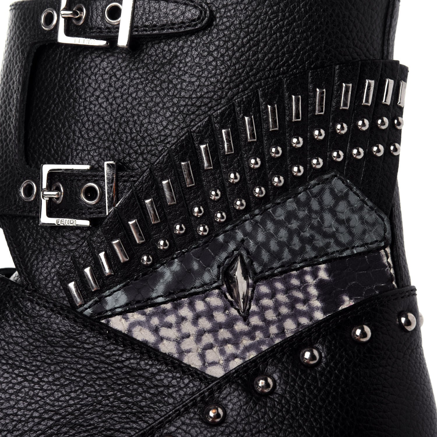 Fendi Calfskin Studded Bugs Combat Boots 36.5 Black 10 of 10