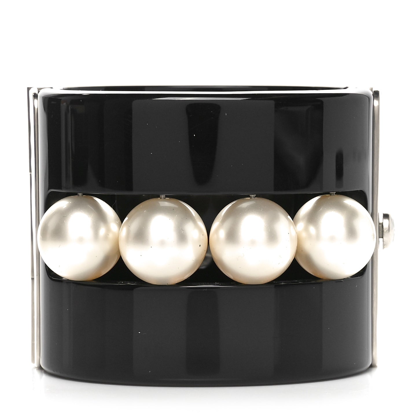 Resin Pearl CC Cuff Bracelet Black