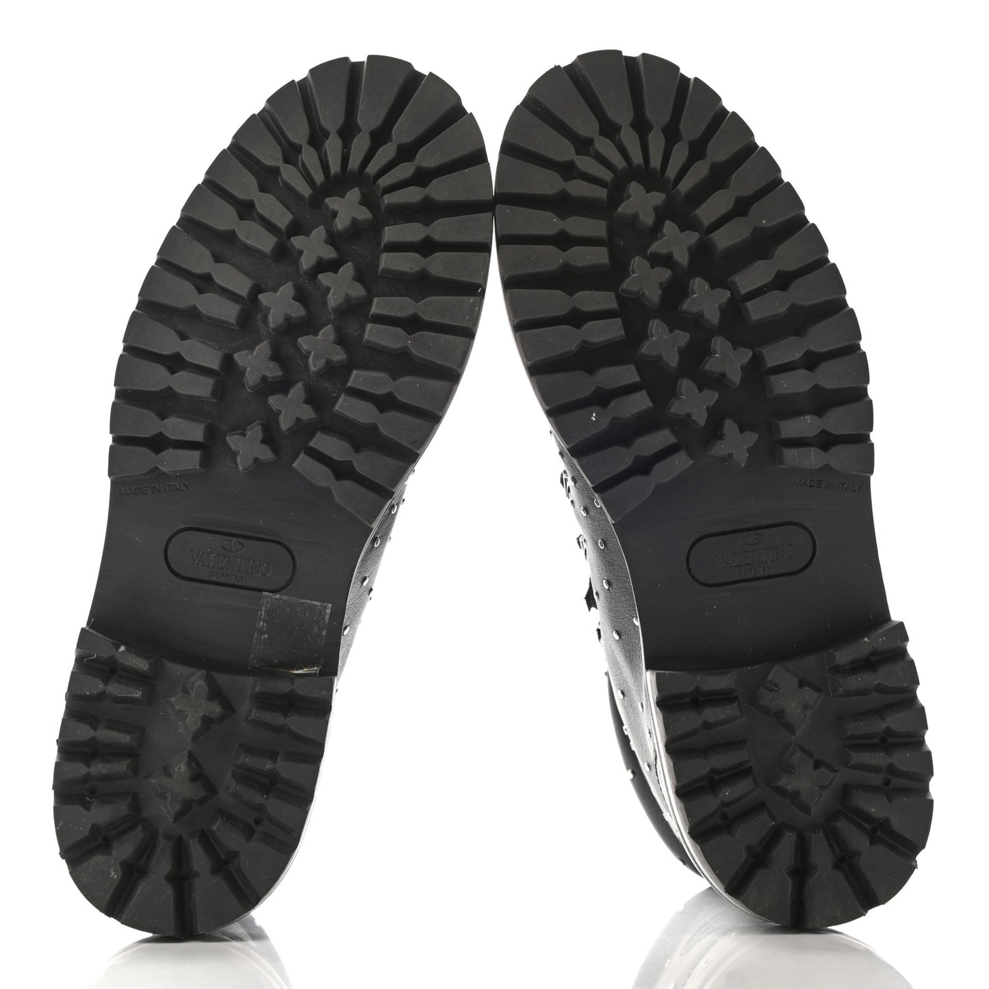 Calfskin Rockstud Studded Combat Boots 37 Black