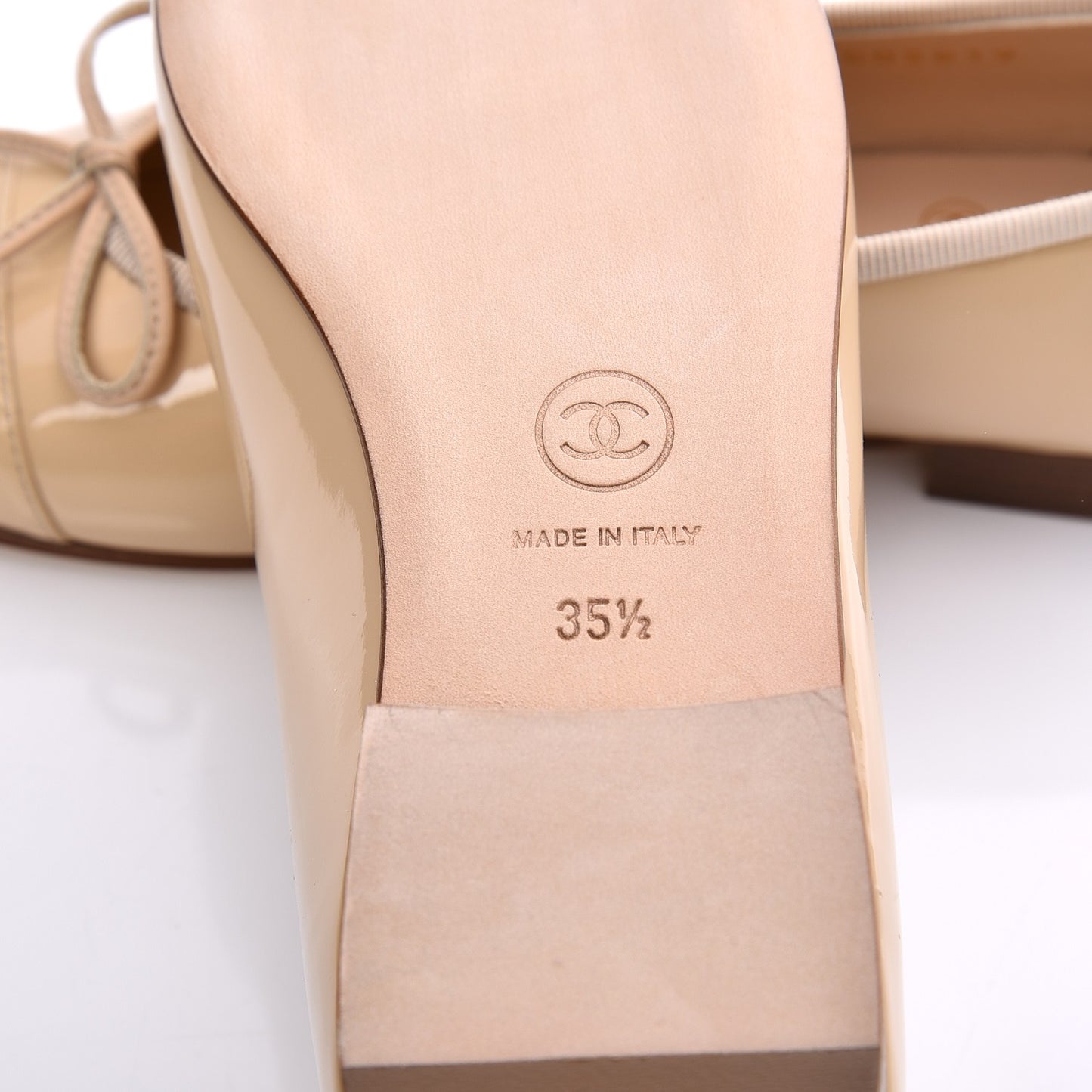 Patent CC Cap Toe Ballerina Flats 35.5 Beige