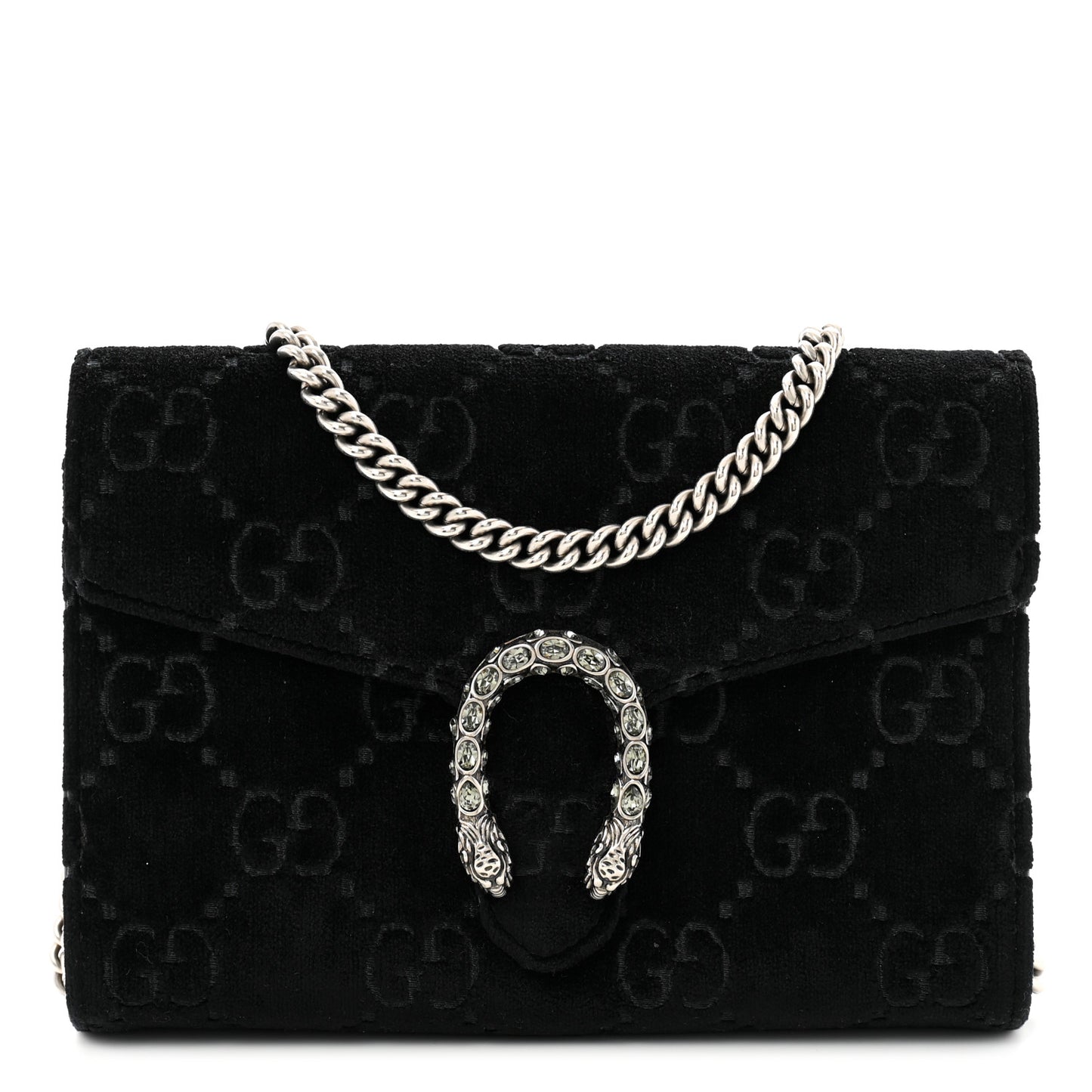 Velvet GG Monogram Mini Dionysus Chain Wallet Black