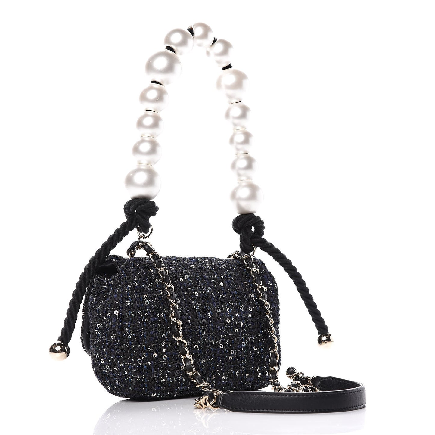 Tweed Mini Pearl Handle Flap Black Ecru