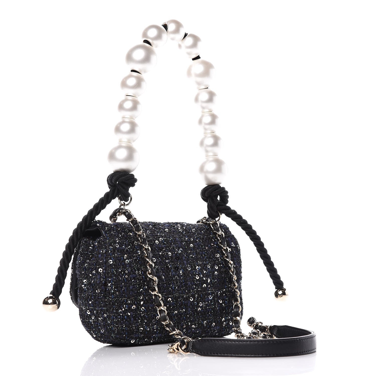 Chanel Tweed Mini Pearl Handle Flap Black Ecru 4 of 11