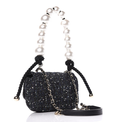 Chanel Tweed Mini Pearl Handle Flap Black Ecru 4 of 11