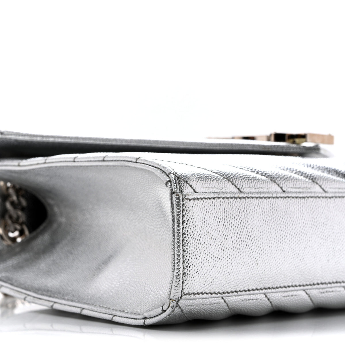Metallic Grain De Poudre Matelasse Chevron Medium Monogram Satchel Silver