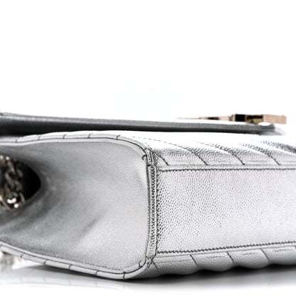 Saint Laurent Metallic Grain De Poudre Matelasse Chevron Medium Monogram Satchel Silver 8 of 14