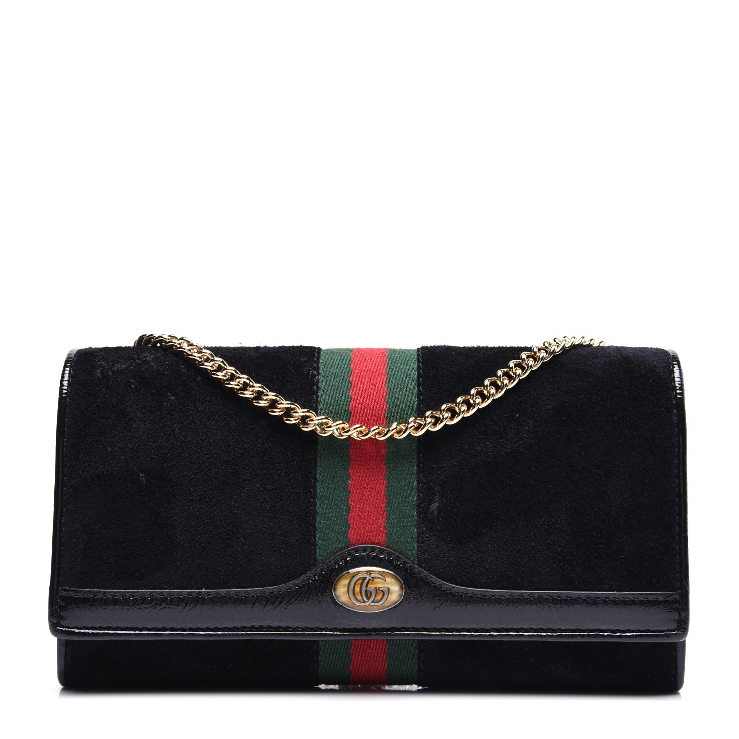 Gucci Suede Patent Web Ophidia Wallet On Chain Black 1 of 13