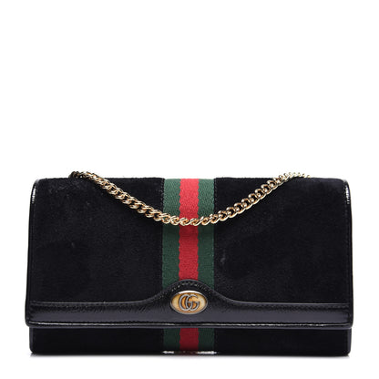 Gucci Suede Patent Web Ophidia Wallet On Chain Black 1 of 13