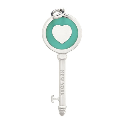 Tiffany Sterling Silver Enamel Heart Key Pendant Blue 1 of 3