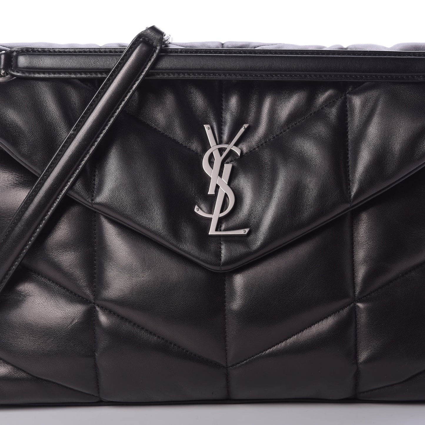 Lambskin Quilted Medium Loulou Puffer Monogram Chain Satchel Black