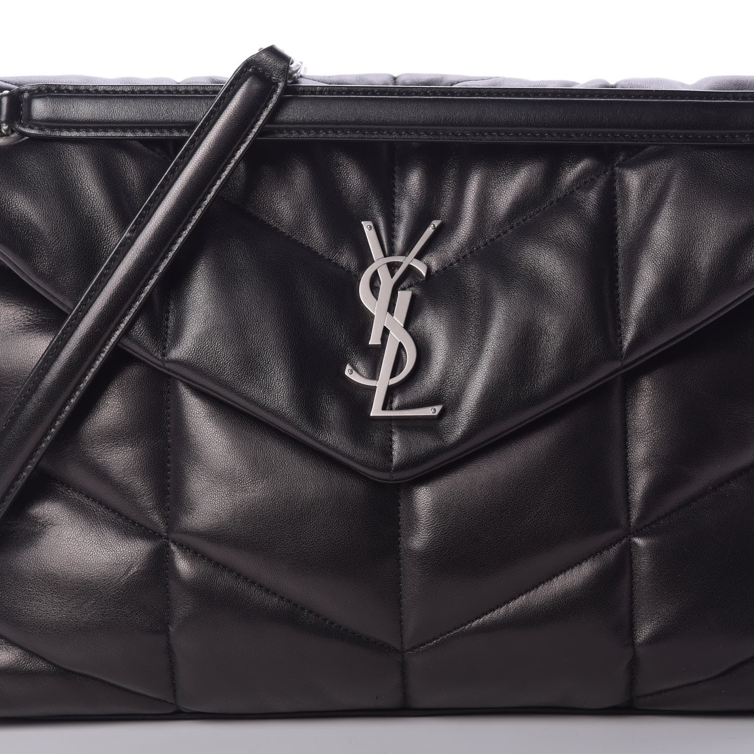 Saint Laurent Lambskin Quilted Medium Loulou Puffer Monogram Chain Satchel Black 8 of 11