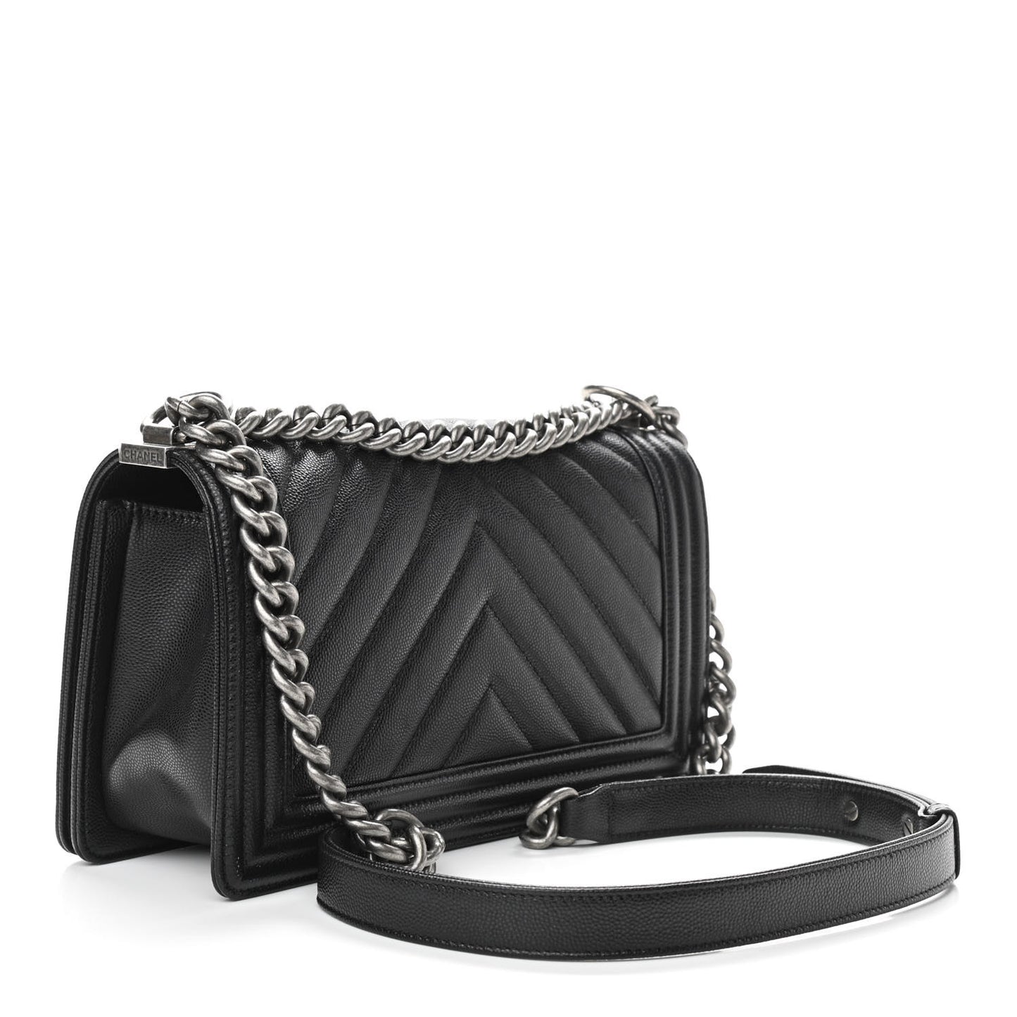 Caviar Chevron Quilted Medium Boy Flap Black