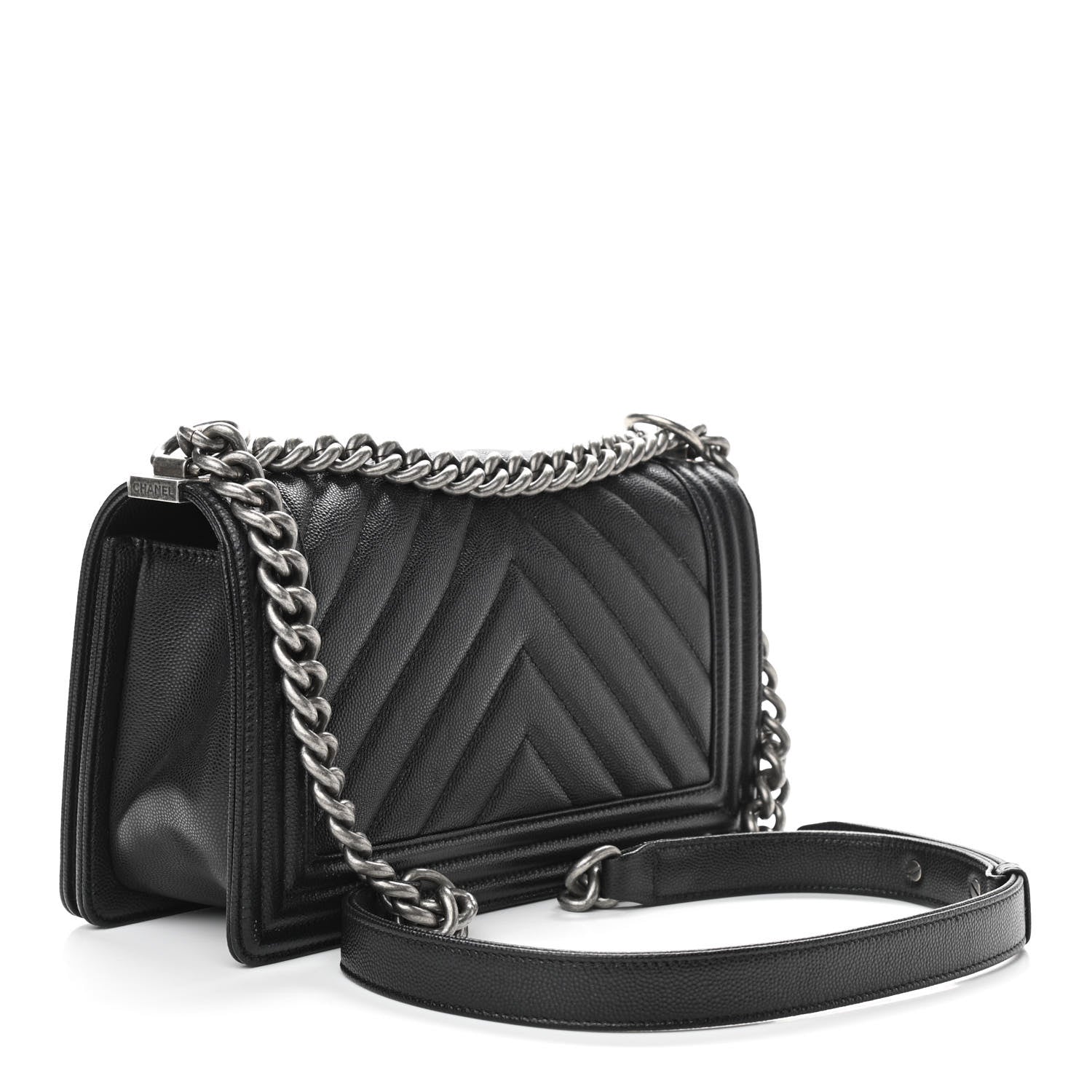 Chanel Caviar Chevron Quilted Medium Boy Flap Black 3 of 10