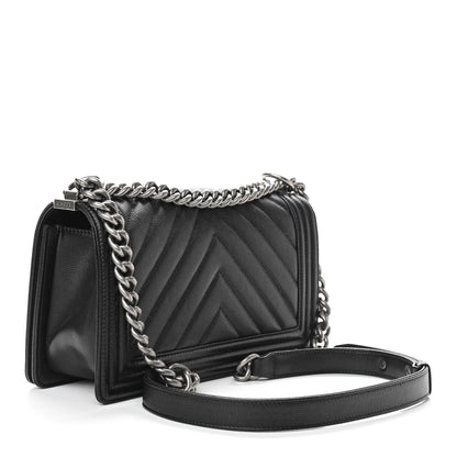 Chanel Caviar Chevron Quilted Medium Boy Flap Black 3 of 10